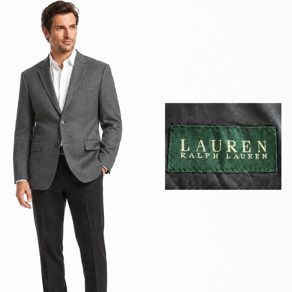 Lauren Ralph Lauren Blazer Men 40R Grey Wool Two Button Sport Coat Professional